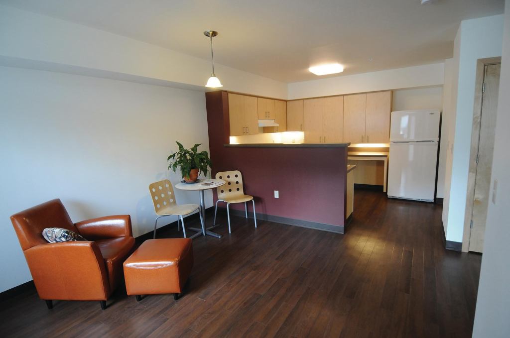Units at The Knoll at Tigard Apartments include such sustainable features as Energy Star appliances and lighting, low-VOC paint, and low-maintenance materials including vinyl plank tile flooring. Ground-floor units have roll-in showers to 

comply with ADA standards.
