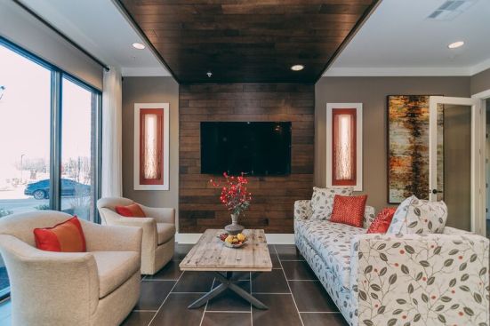 TDK Construction has kept baby boomers in mind while designing 3343 Memorial in Murfreesboro, Tenn. The project, whose clubhouse lounge is shown here, offers the walkability of an urban development in a suburban locale.