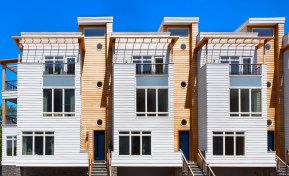 Saltmeadow’s exteriors are clad in fiber-cement lap siding accented with beveled Western red cedar planks, which weather naturally and evoke beach homes. Porthole-style windows add yet more nautical flair.